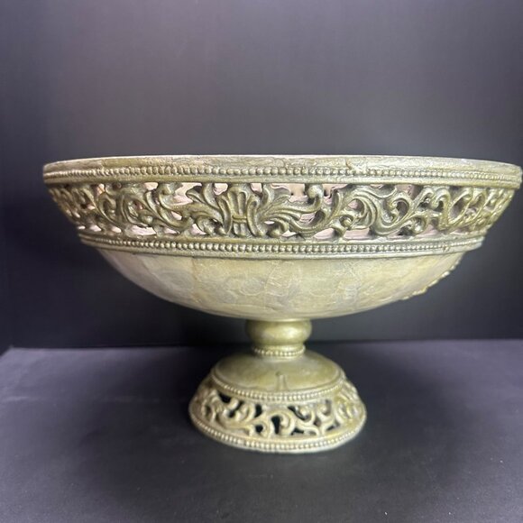 Vtg Pearlecent Accent Compote Bowl Centerpiece Pedestal Home Decor 7" T 12" DIA - Picture 6 of 16